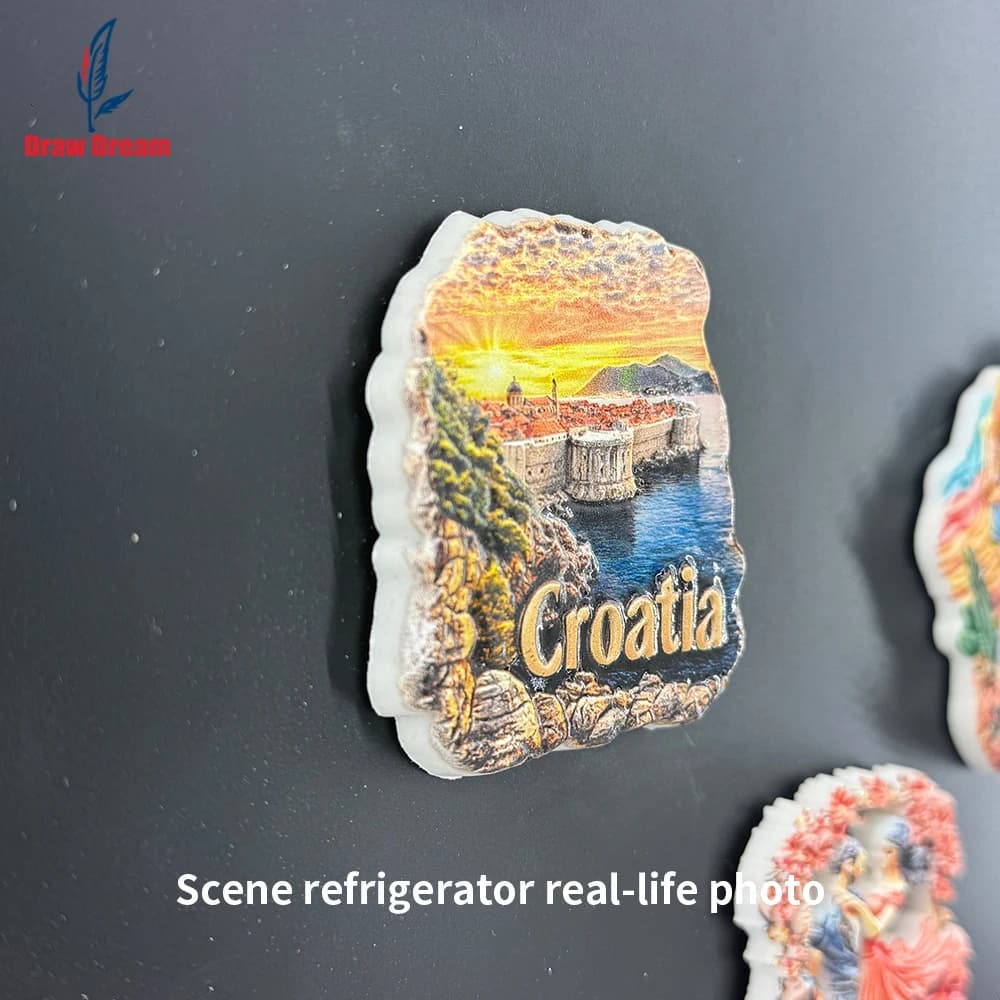 Aimant de réfrigérateur 3D créatif Coucher de soleil en bord de mer de Croatie
