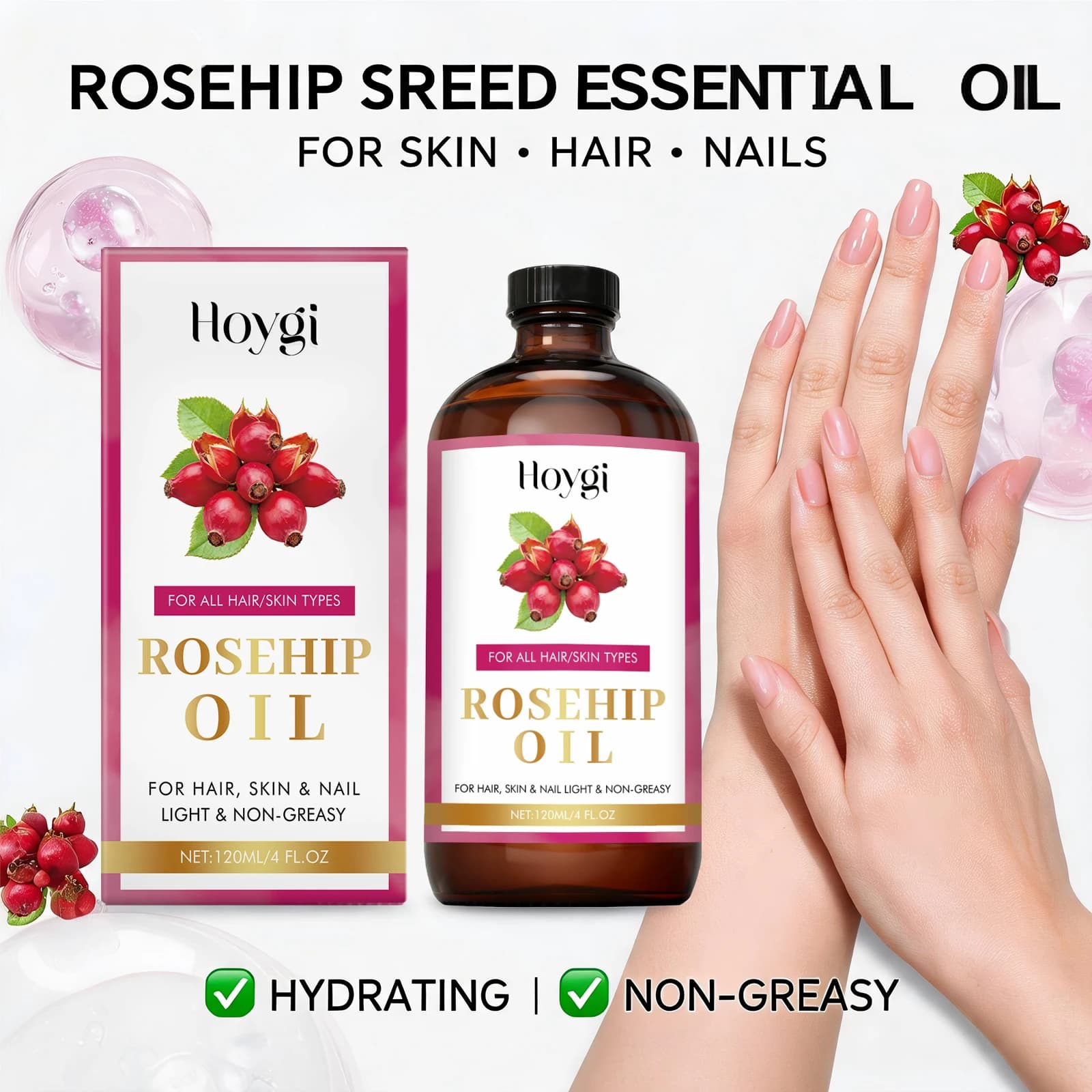 Huile Essentielle Apaisante de Graines de Rose Musquée pour Cheveux