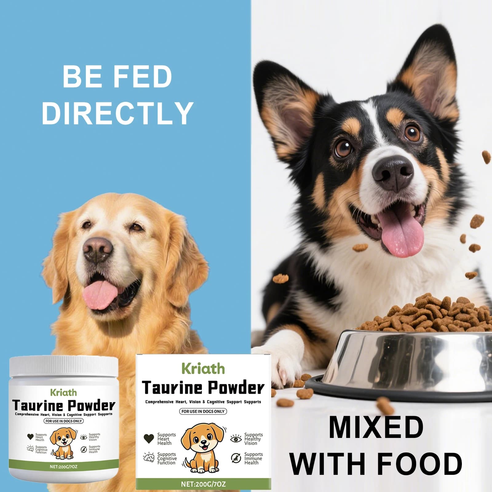  Poudre de Taurine pour Animaux de Compagnie : Soutien Cardiaque, Maintien de la Vision Normale, Amélioration de la Brillance du Pelage – Complément Nutritionnel Quotidien pour Chiens