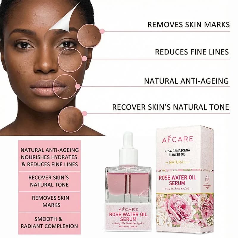 Sérum Huile d'Eau de Rose Pure Naturelle pour le Visage – Hydrolat de Rosa Damascena – Essence Rafraîchissante – Eau de Rose Hydratante et Apaisante pour la Peau