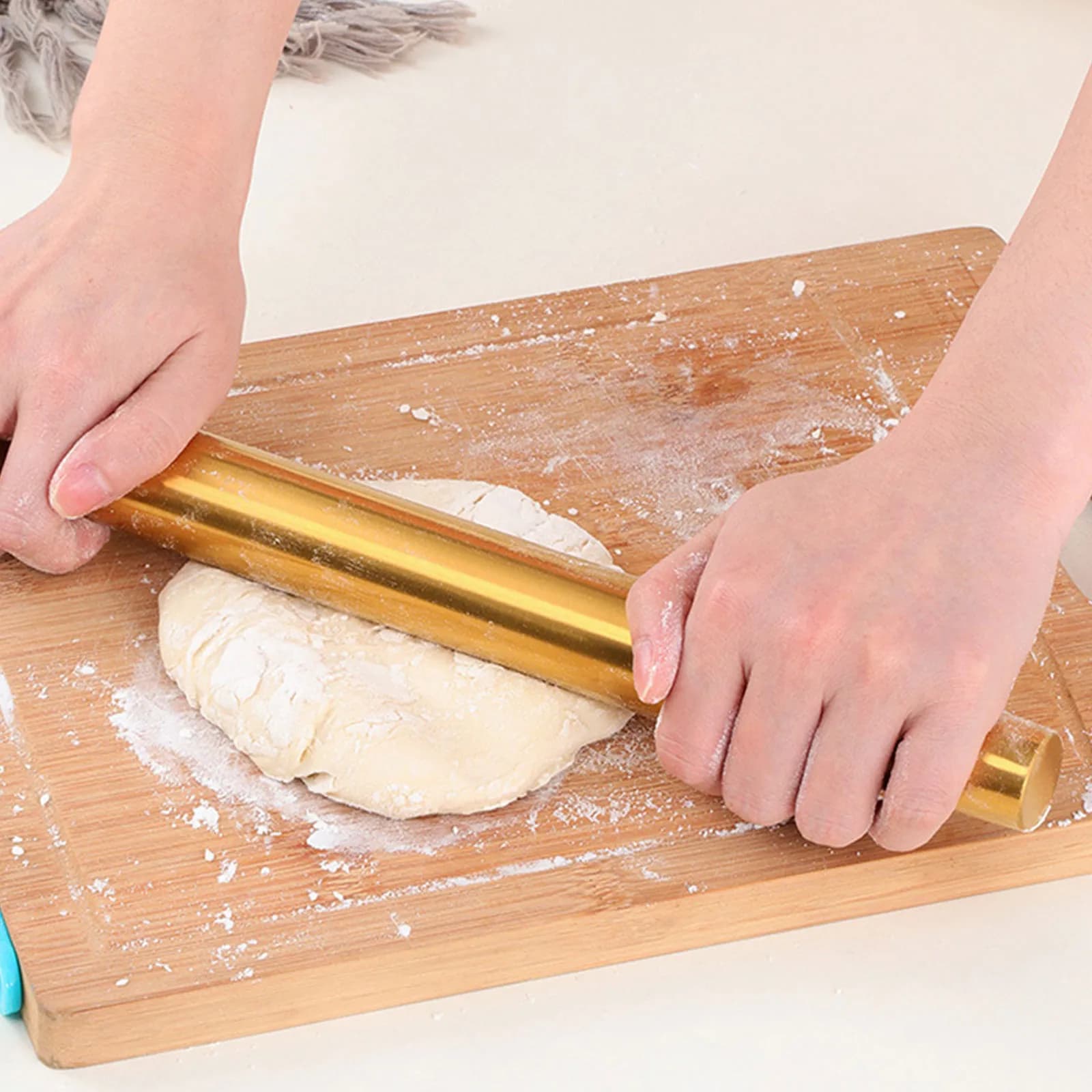 Rouleau à pâtisserie en acier inoxydable doré, outil de boulangerie pour rouler les biscuits, les nouilles, la pâte à dumplings, ustensile de cuisine