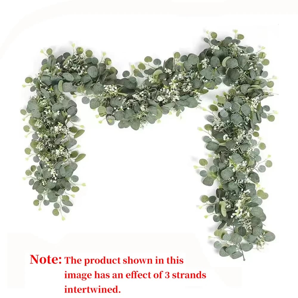 Guirlande de feuilles d'eucalyptus artificielles, 1 pièce, fausse plante verte, vignes de printemps avec fleurs blanches, baies pour décoration de fête de mariage à domicile
