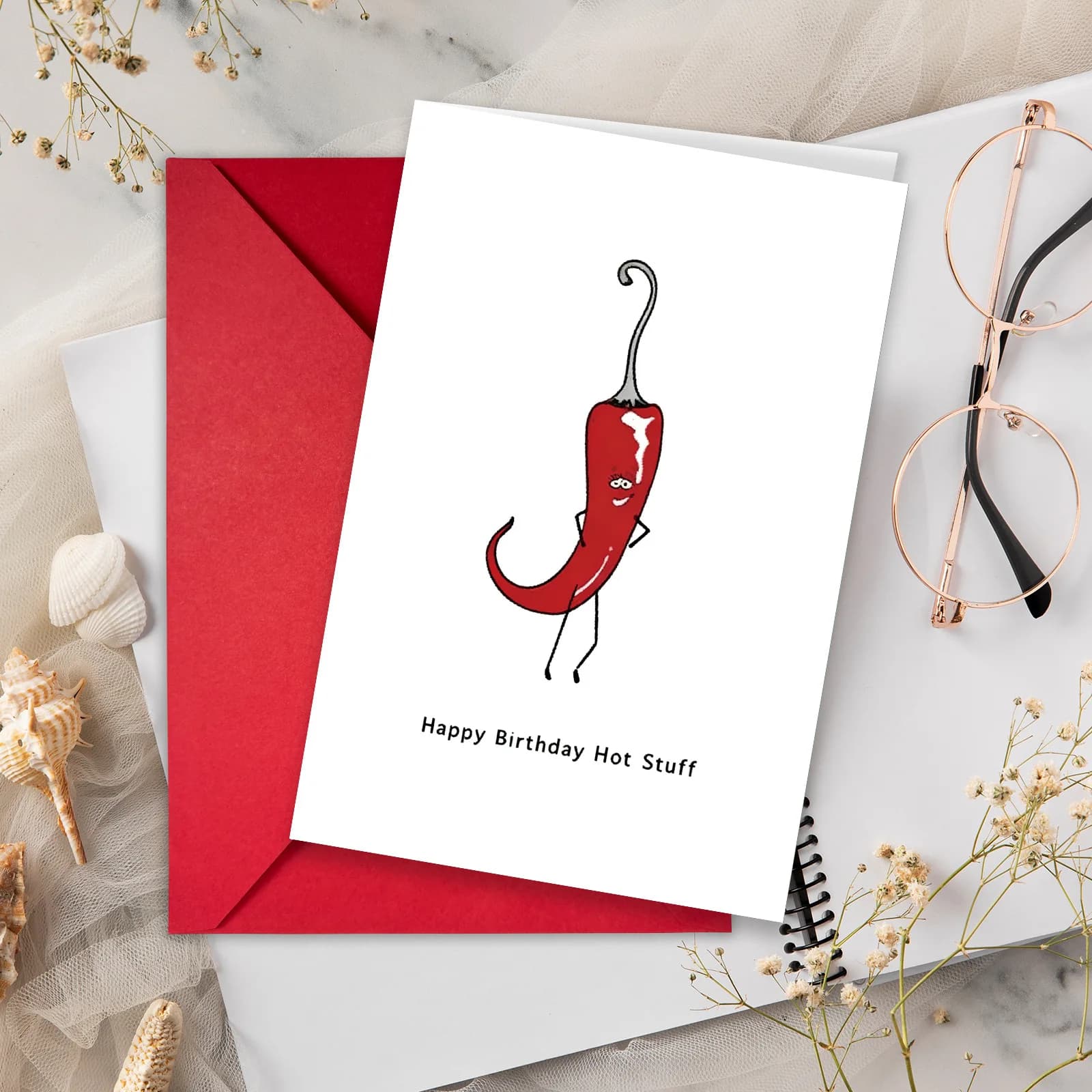 1 petite carte de vœux d'anniversaire avec enveloppe, motif poivron, pour félicitations