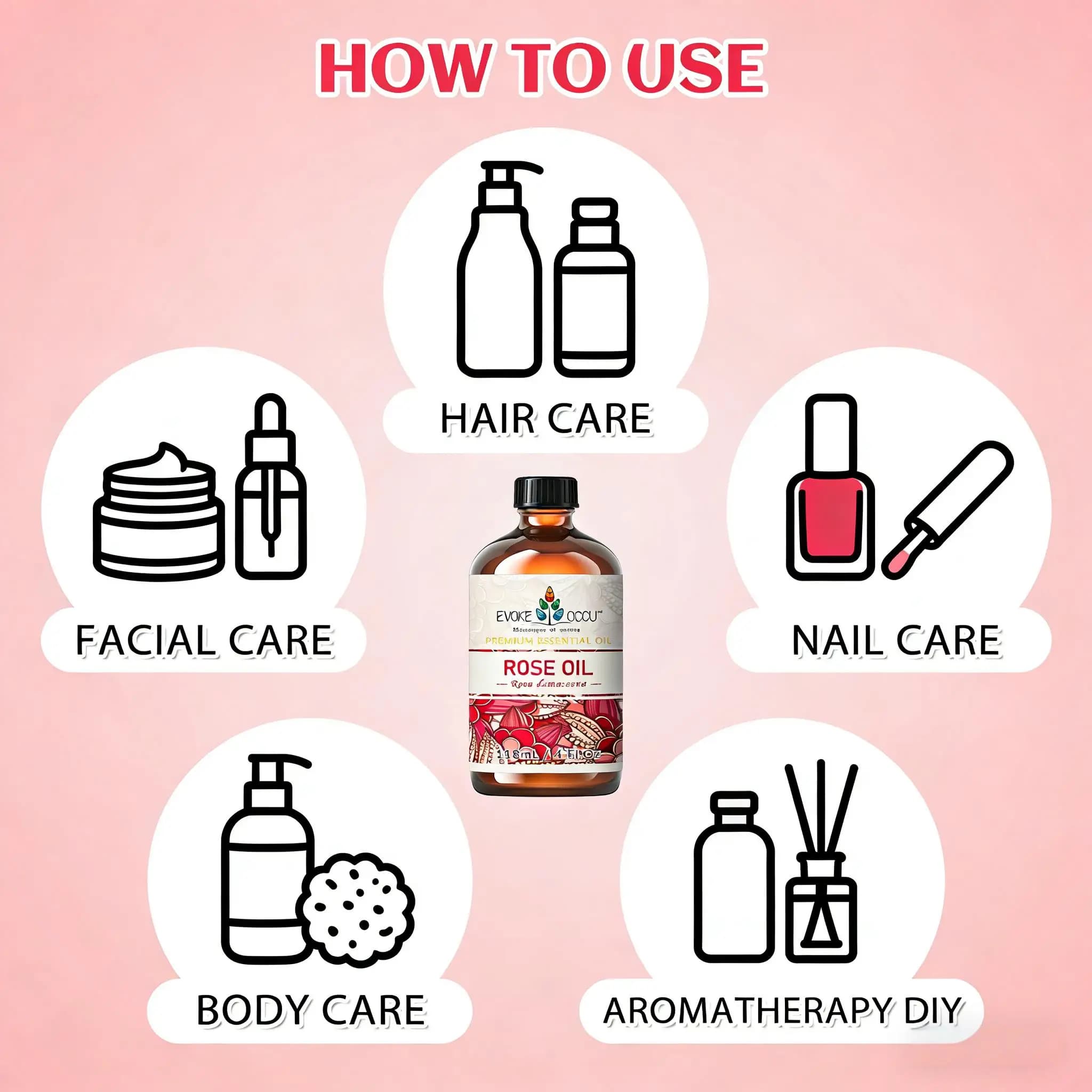 EVOKE OCCU 118ML/4 Fl.Oz. Huile essentielle, huile de diffuseur de rose de qualité supérieure pour le bain, purificateur, soin de la peau, fabrication de parfums et de bougies, fabrication de savon