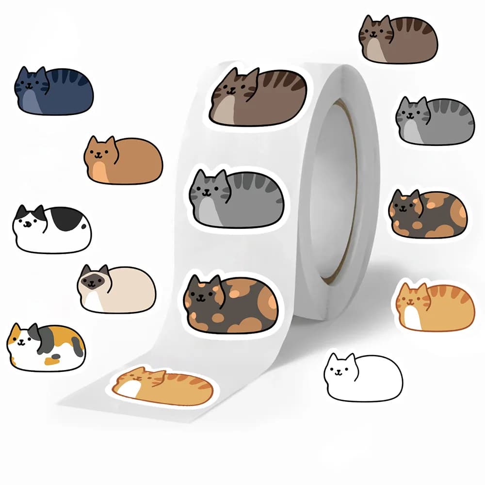 500cs dessin animé chats autocollants rouleau animaux
