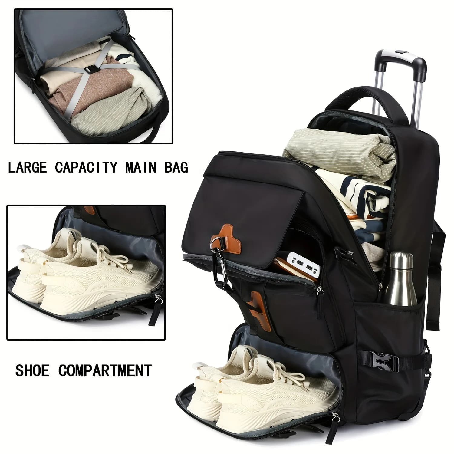 Sac à dos à roulettes grande capacité, sac à dos de voyage avec roulettes, bagage à main pour hommes, sac à dos de voyage extérieur à roulettes