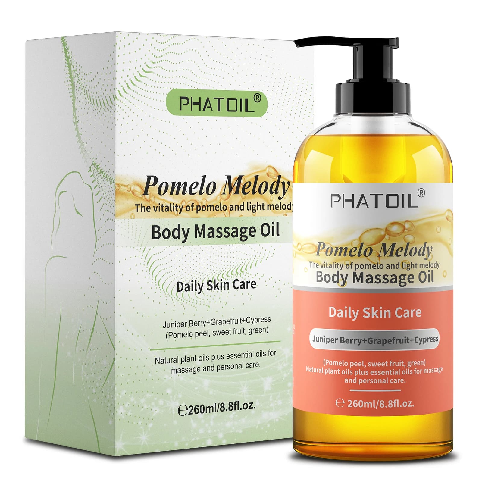 PHATOIL 260ml huile corporelle-huile de Massage hydratante et apaisante avec parfum longue durée huiles pour le corps vanille gingembre romarin