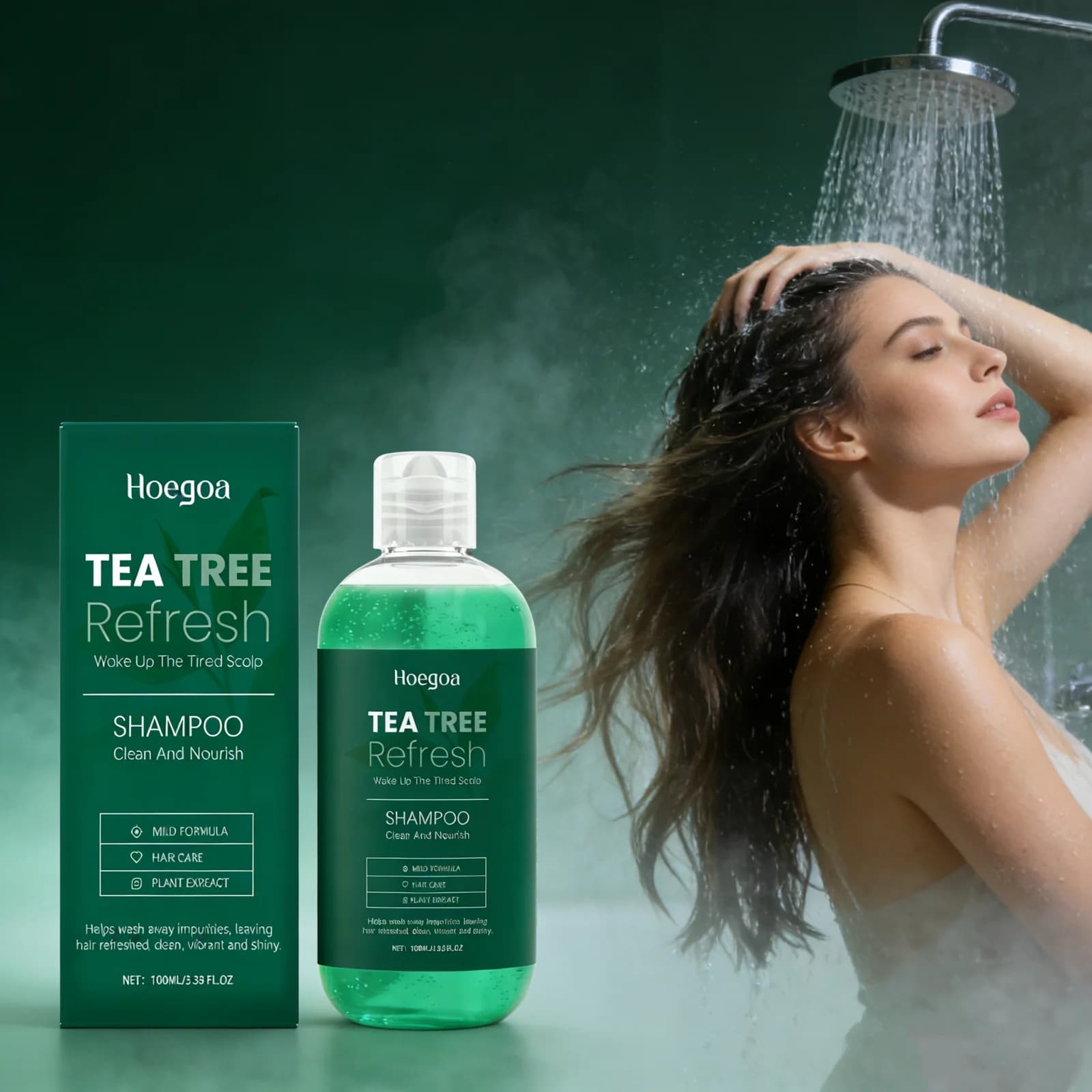Shampooing rafraîchissant à l'huile d'arbre à thé, nettoyage en profondeur, nourrit le cuir chevelu, élimine les pellicules, réduit la casse et les frisottis, soin capillaire lissant