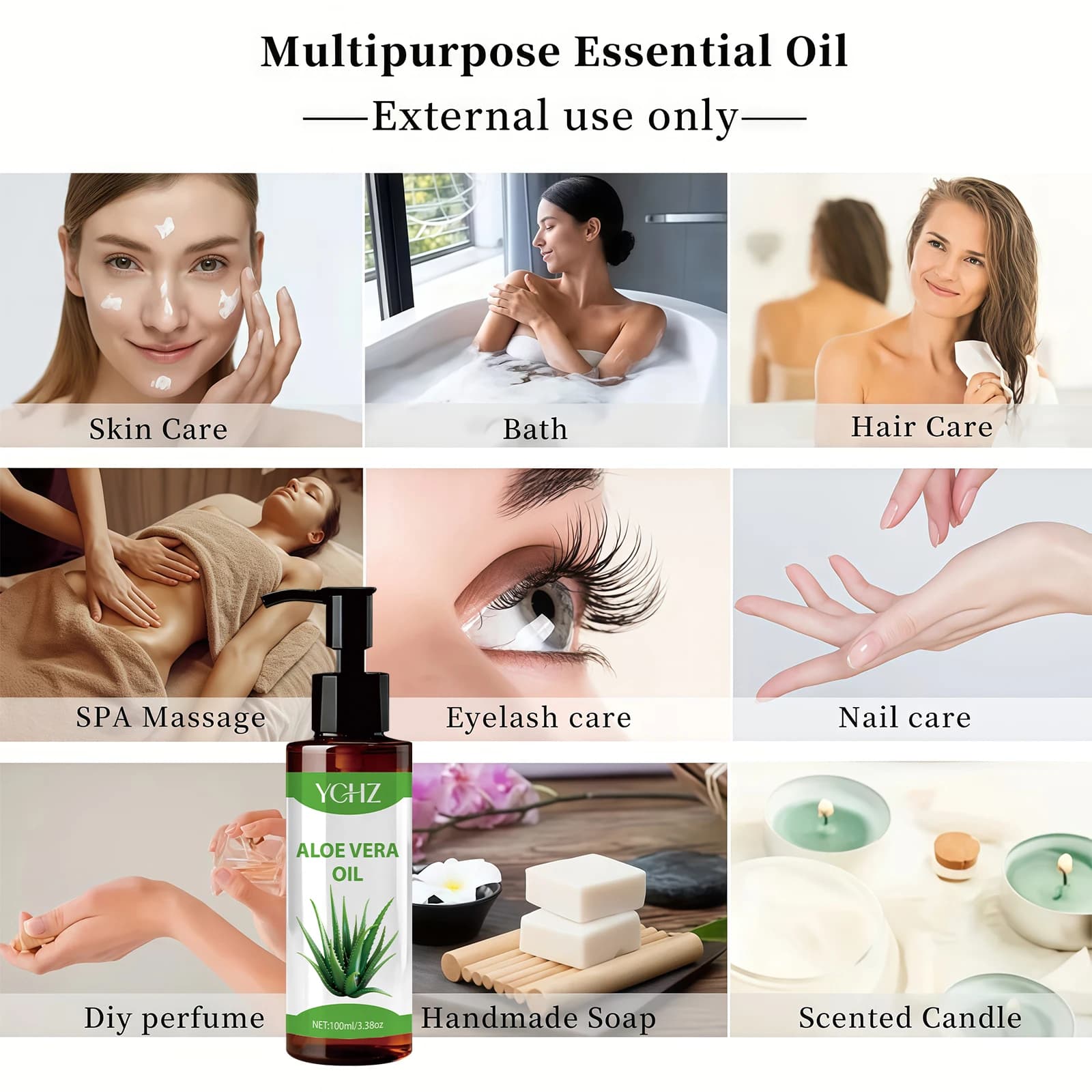 Huile d'aloe vera 100% naturelle - Formule à absorption rapide et non grasse, adaptée au visage, au corps, aux ongles, aux cheveux, aux cils, au massage, au diffuseur