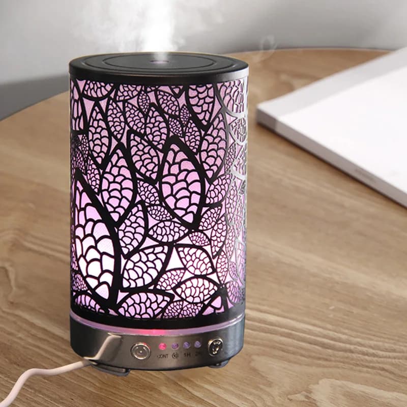 Diffuseur d'arôme en fer, feuilles creuses, humidificateur d'air ultrasonique, humidificateur de bureau, appareils ménagers intelligents, décoration de salle avec lumière Led
