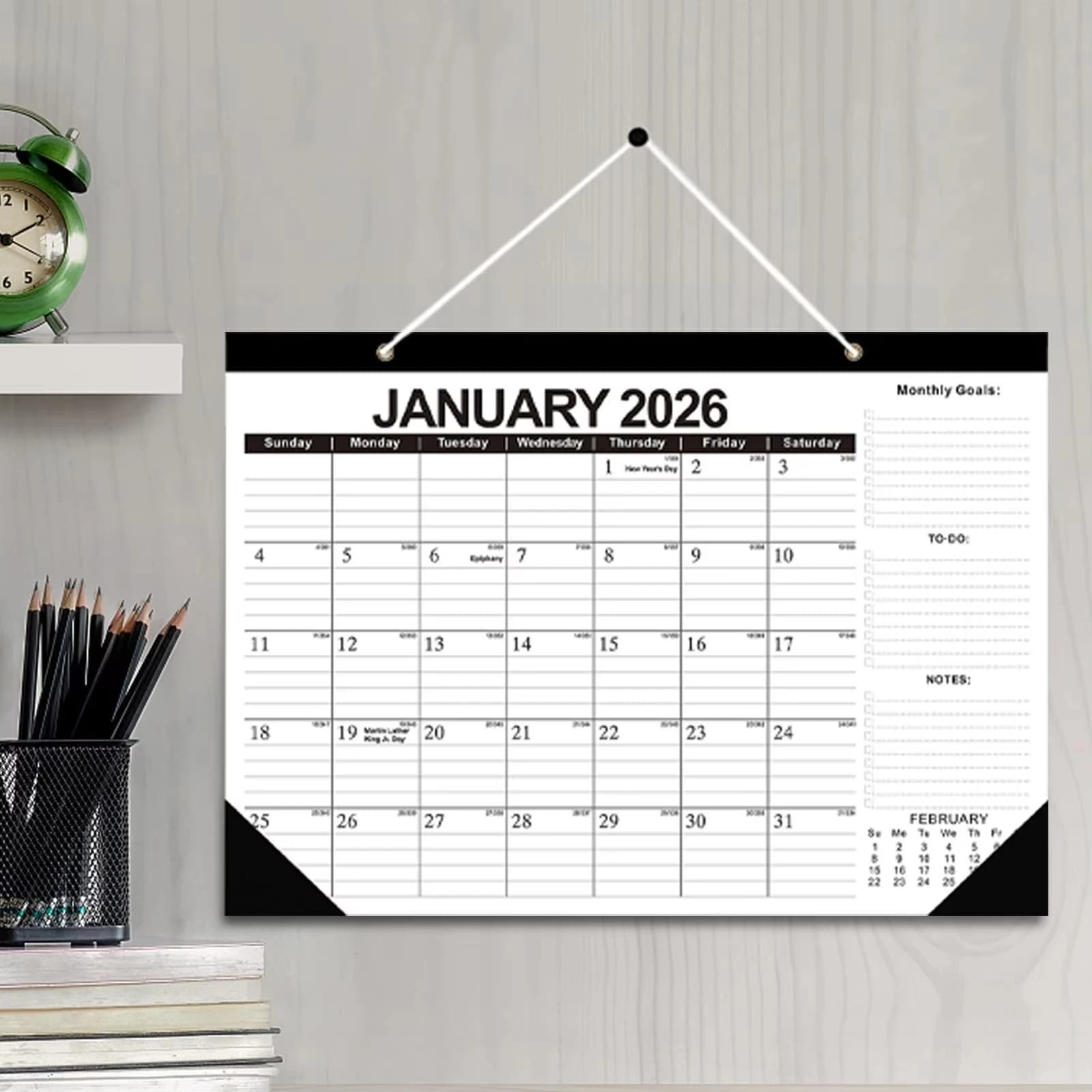 Nouveau calendrier mural 2026 18 mois 2026-2027 quotidien hebdomadaire mensuel Agenda planificateur organisateur décor de bureau à domicile calendrier suspendu