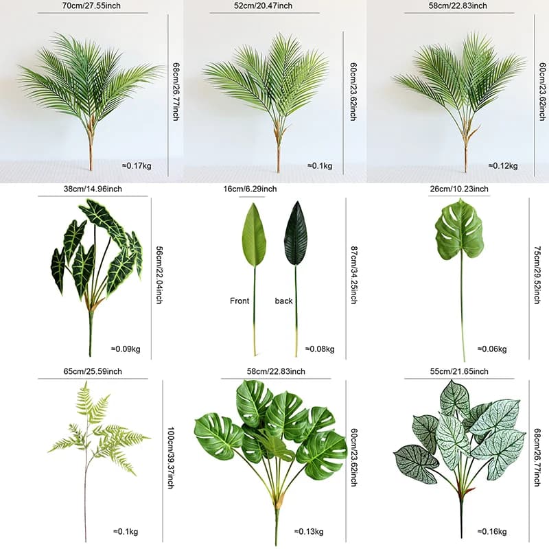 Plantes d'arbre vertes artificielles de 60 CM, feuilles de palmier, fausse branche tropicale, accessoires de décoration d'intérieur en plastique pour jardin de maison, accessoires Photo