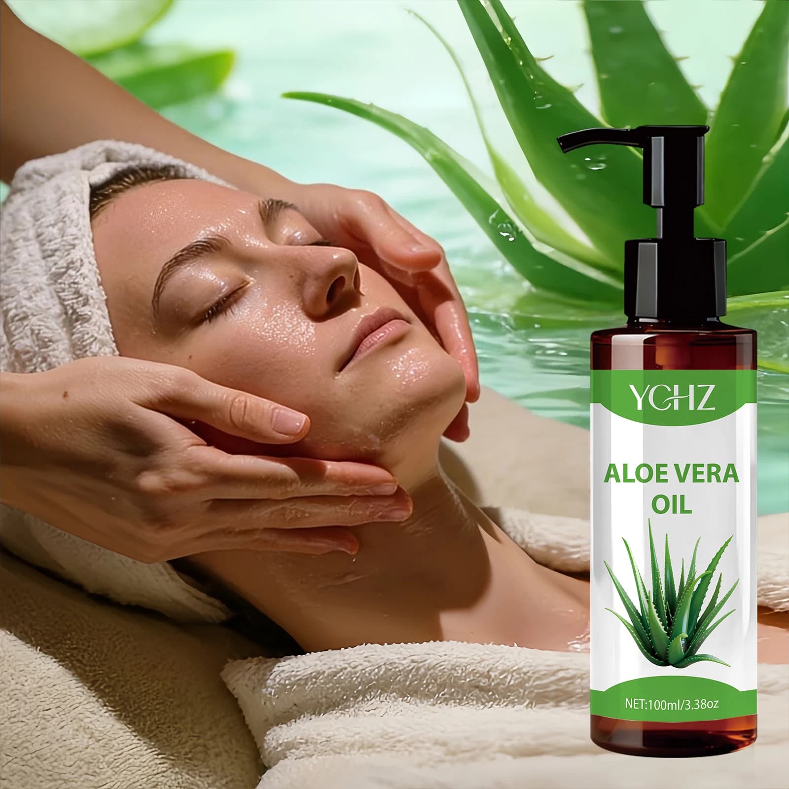 Huile d'aloe vera 100% naturelle - Formule à absorption rapide et non grasse, adaptée au visage, au corps, aux ongles, aux cheveux, aux cils, au massage, au diffuseur