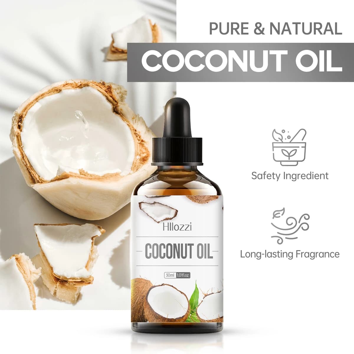 Huile essentielle de noix de coco adaptée au massage, diffuseur d'aromathérapie pour le visage, les poils et les cils, huile essentielle universelle