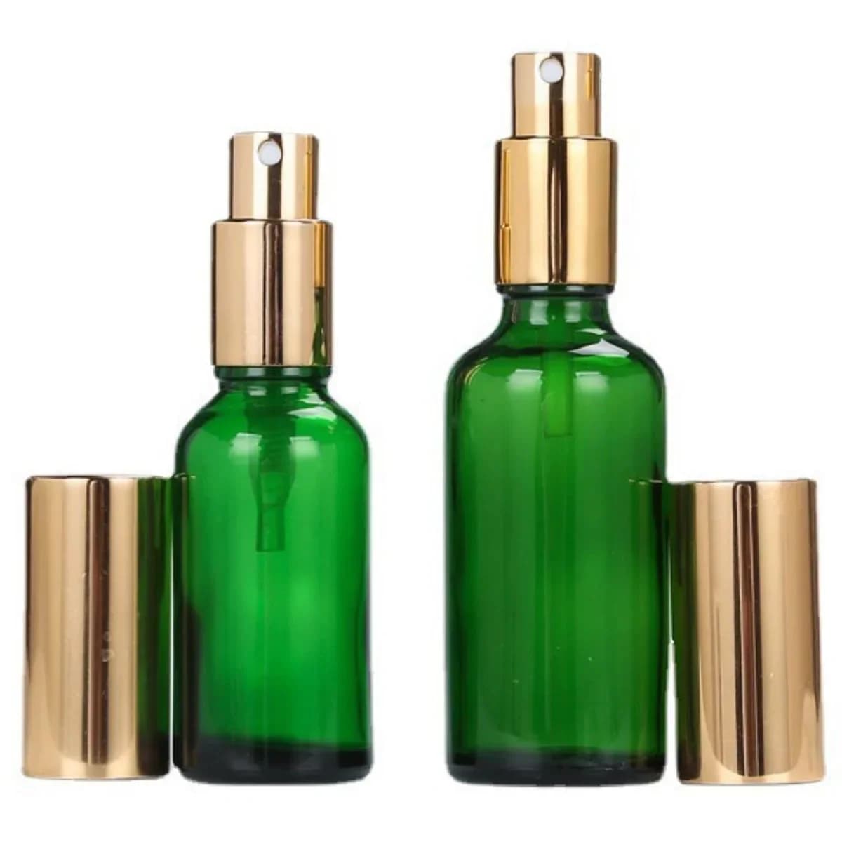 Flacon pulvérisateur d'huile essentielle 15ml 30ml 50ml 100ml, atomiseur de parfum à fine brume verte, flacons en verre rechargeables, flacon vide pour shampoing