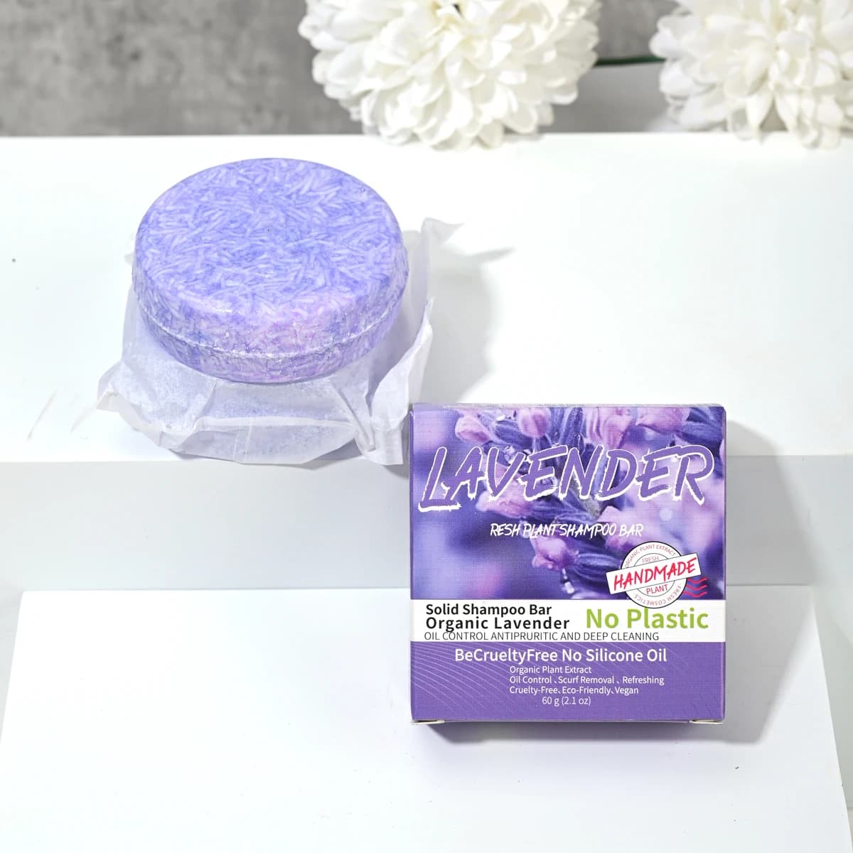 Shampoing aux huiles essentielles de lavande provençale, savon de soin capillaire fait à la main, shampoing solide et savon nettoyant auto-étiqueté