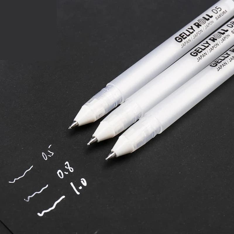 Sakura – stylo Gel en rouleau, couleur blanche, 0.5mm, 0.8mm, 1.0mm, marqueur haute lumière, noir, peinture artistique en carton, lignes blanches