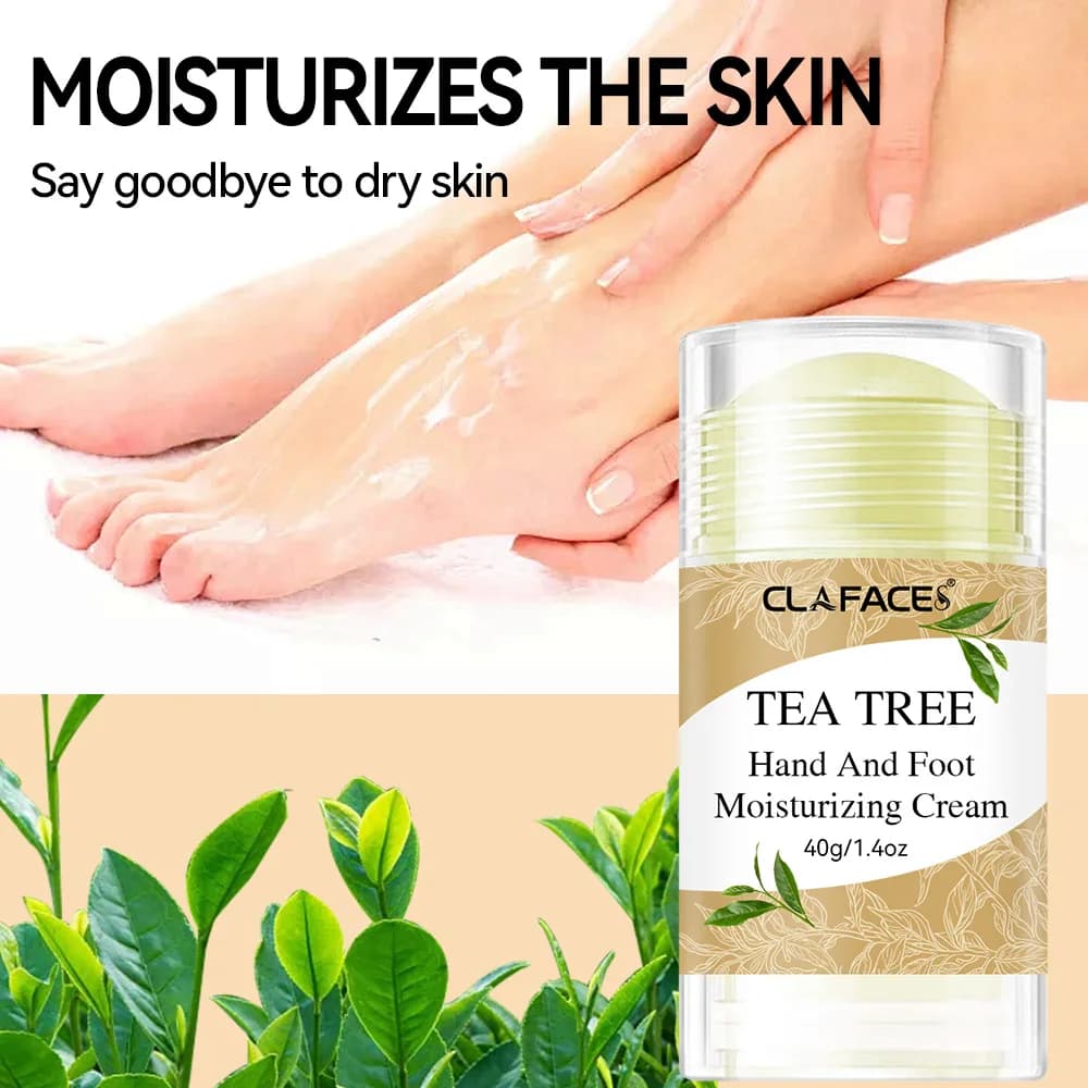 Bâton de crème pour les pieds à l'huile d'arbre à thé pour les fissures du talon, nourrit en profondeur la peau des pieds, exfolie et hydrate la crème pour les pieds