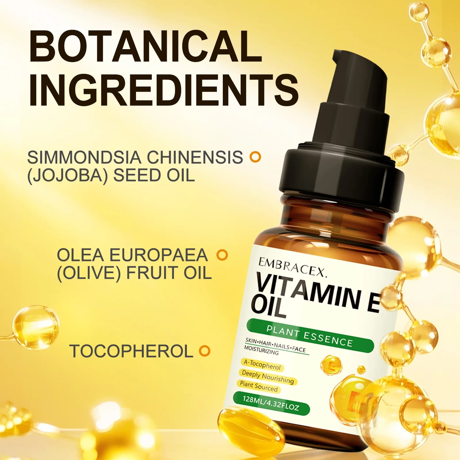 Huile de vitamine E 128ml, huiles essentielles, cadeau pour amis/parents, ingrédients naturels