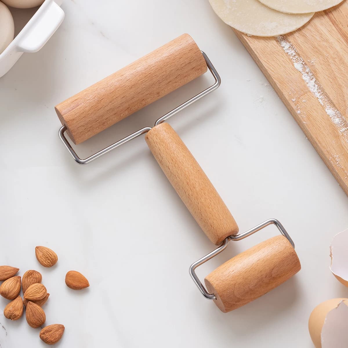 Rouleau à pâtisserie à double extrémité en bois d'érable 1 pièce ; bâton de farine de style
