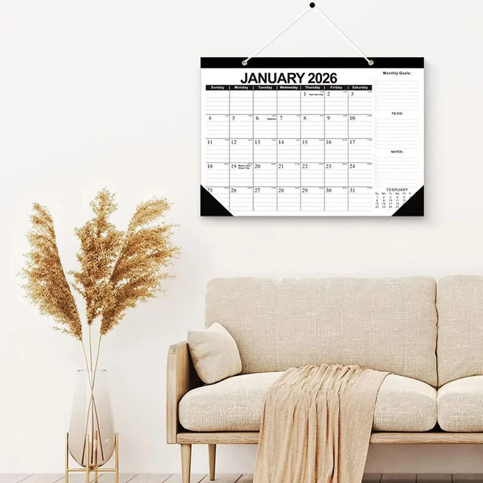 Nouveau calendrier mural 2026 18 mois 2026-2027 quotidien hebdomadaire mensuel Agenda planificateur organisateur décor de bureau à domicile calendrier suspendu