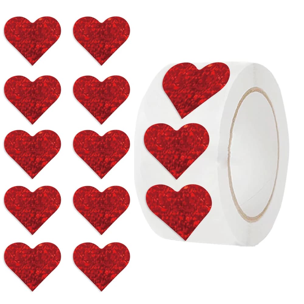 Rouleau d'autocollants en forme de cœur d'amour rouge, 500 pièces, étiquettes en papier amusantes pour récompenses, cadeaux de remerciement et décorations