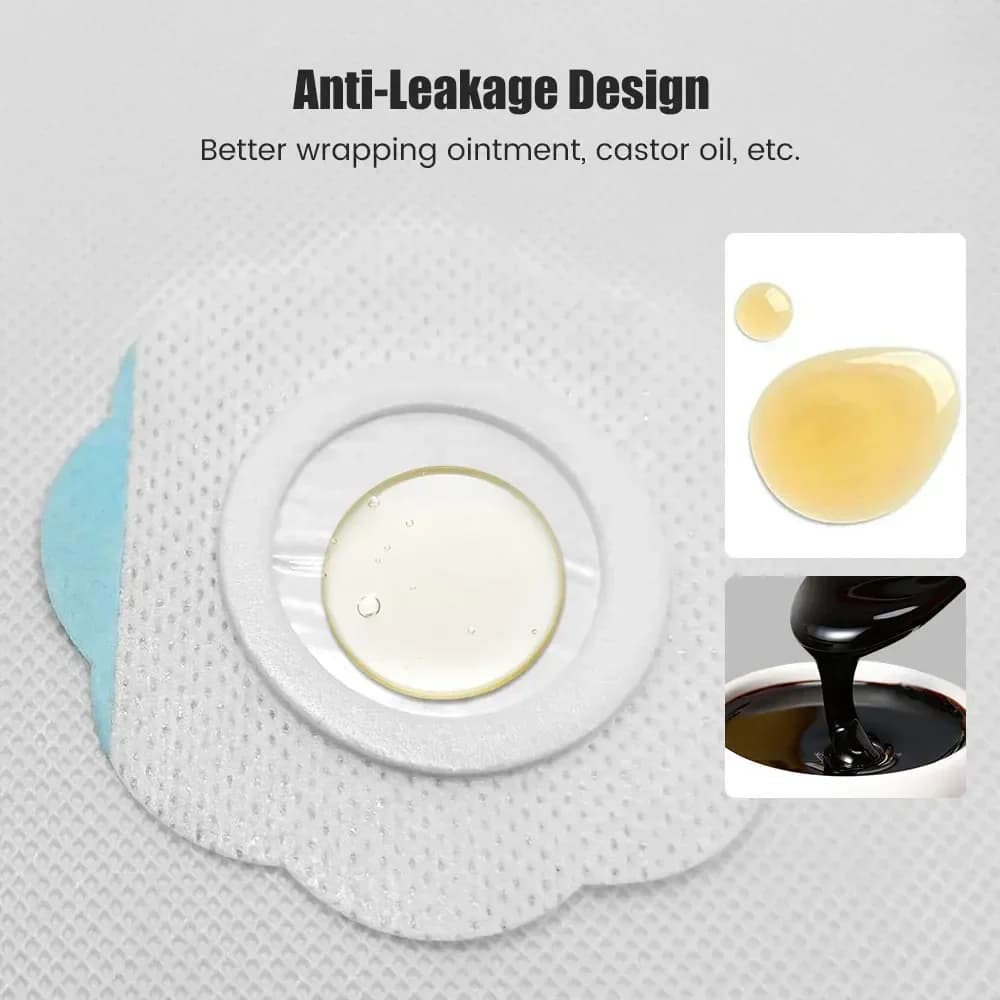 Patchs pour nombril à l'huile de ricin, emballage d'huile de ricin, tampons auto-adhésifs jetables en coton biologique, Anti-fuite, sans huile, 10 à 50 pièces