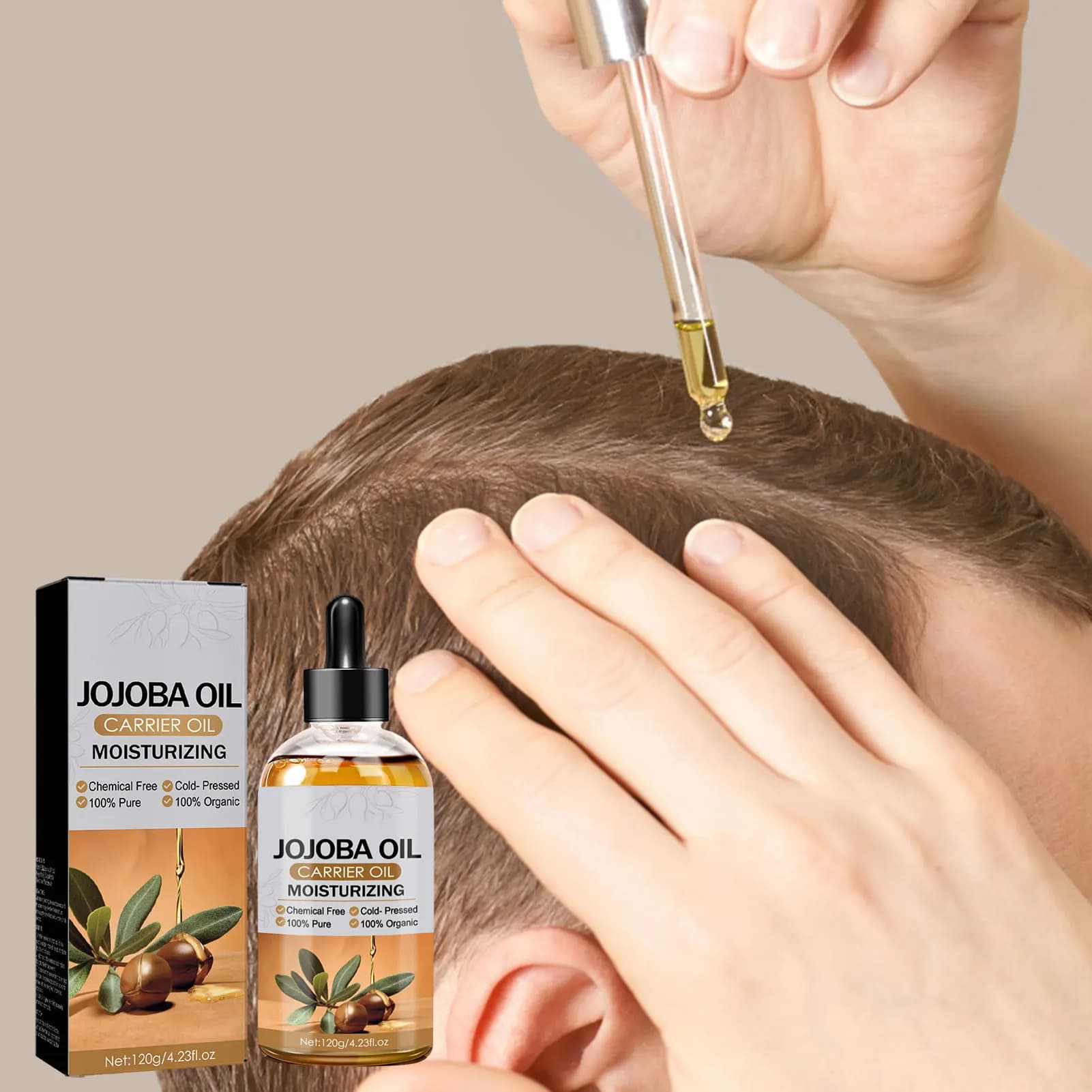 Huile de jojoba douce pour cheveux, 120g, anti-chute, croissance rapide, prévention de la calvitie