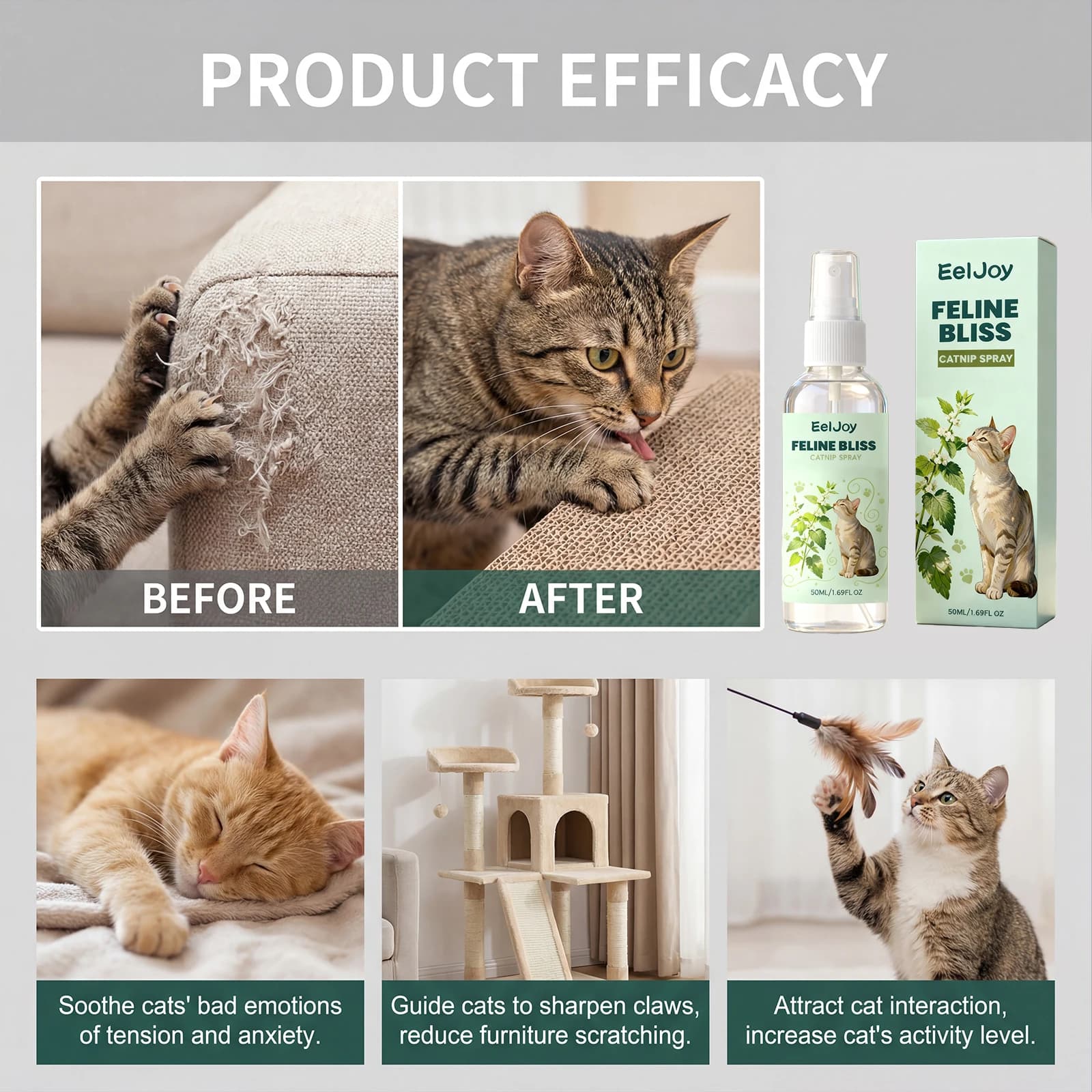 Spray à la Catnip pour chats anti-griffures sur les meubles, spray attractif pour chats avec Silver Vine, apaisant et anti-anxiété, pour l'entraînement