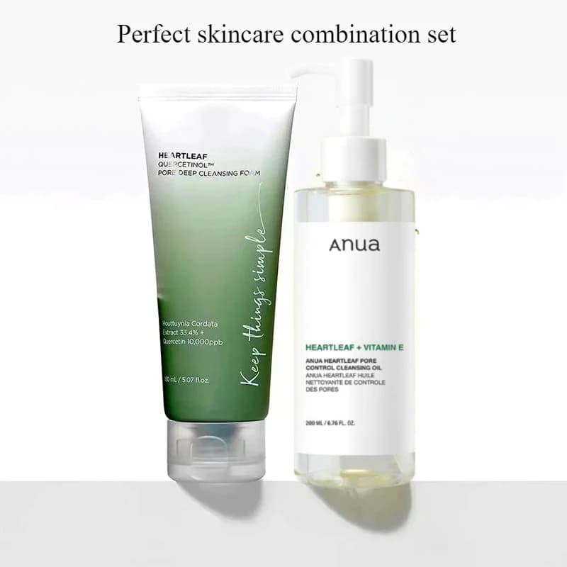 Ensemble de soins de la peau Anua, nettoyant visage Heartleaf, mousse nettoyante, nettoyage en profondeur des pores, huile démaquillante, ensemble de soins de la peau coréen original