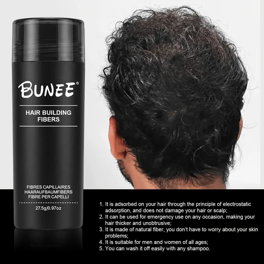 BUNEE-Fibre Capillaire 27.5g, Fibres Naturelles Épaisses pour Hommes pour les Zones Calvies, Lignes de Parties Récoltées, Comprend 27.5g de Poudre de Fibre