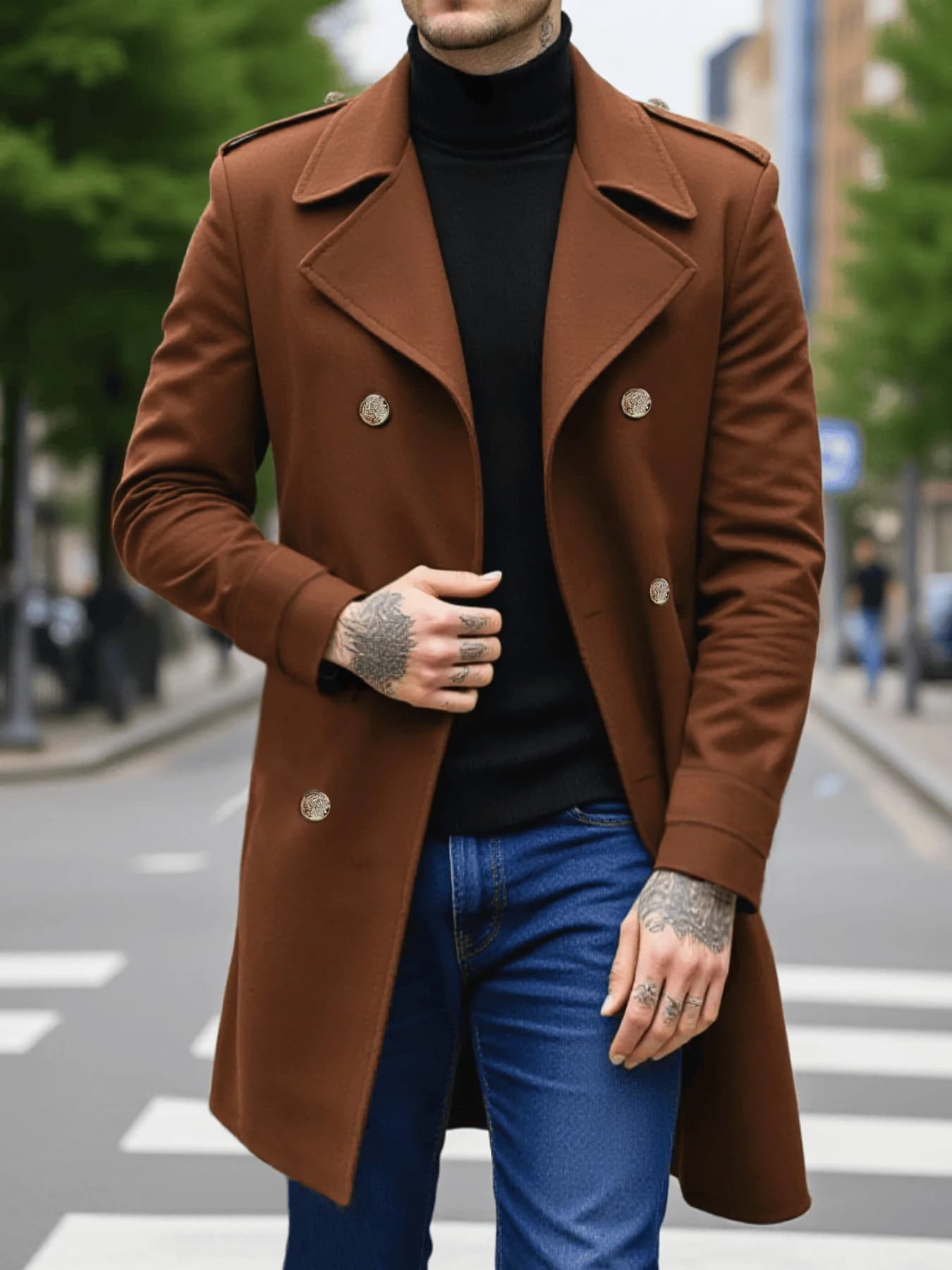 Veste-manteau à feuilles pour hommes début d'automne Plus laine épaisse