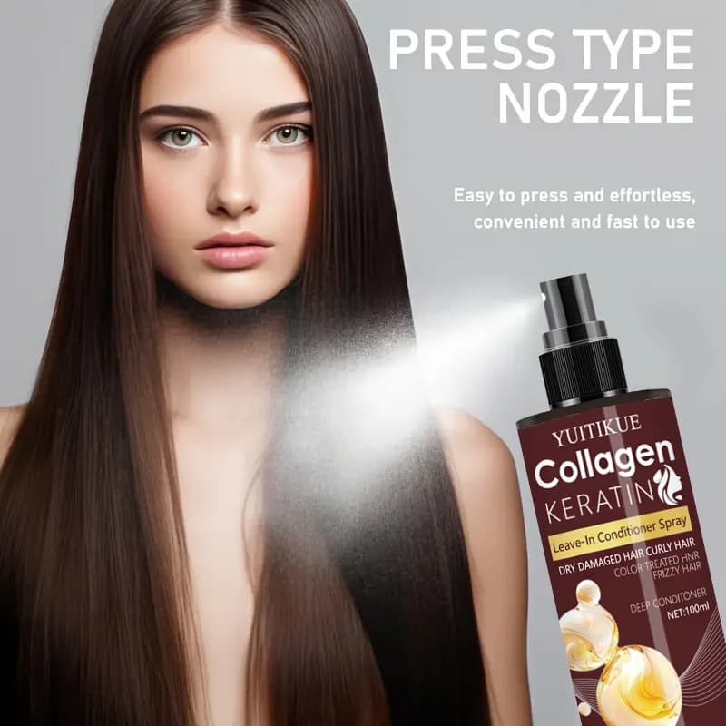 La spray capillaire au collagène et à la kératine nourrit les racines des cheveux, le massage du cuir chevelu, répare les cheveux, solution de soin capillaire à contrôle de l'huile