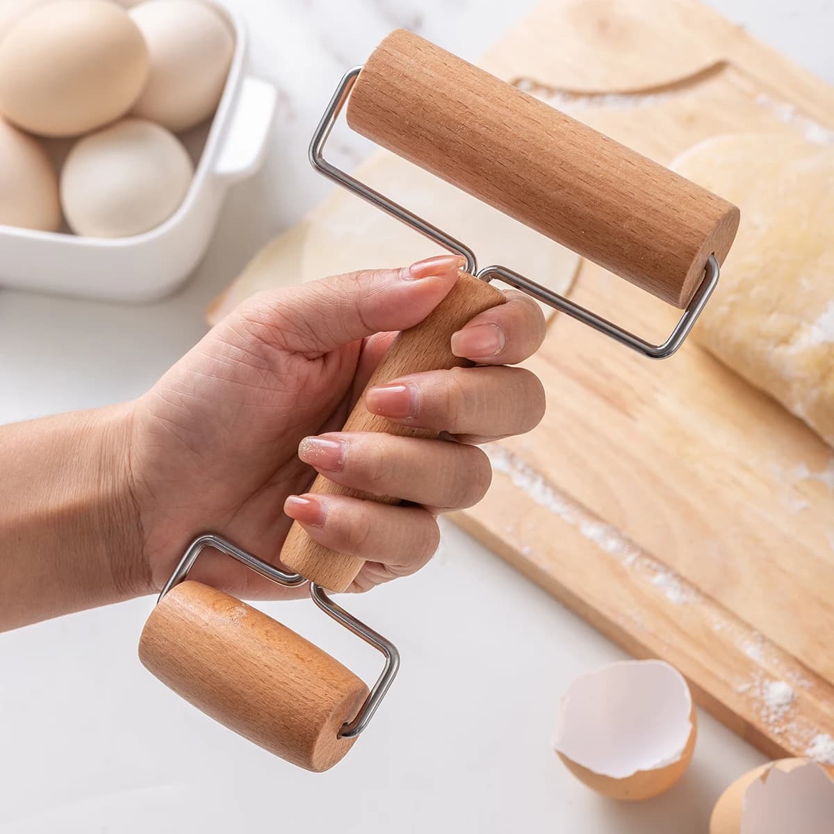 Rouleau à pâtisserie à double extrémité en bois d'érable 1 pièce ; bâton de farine de style