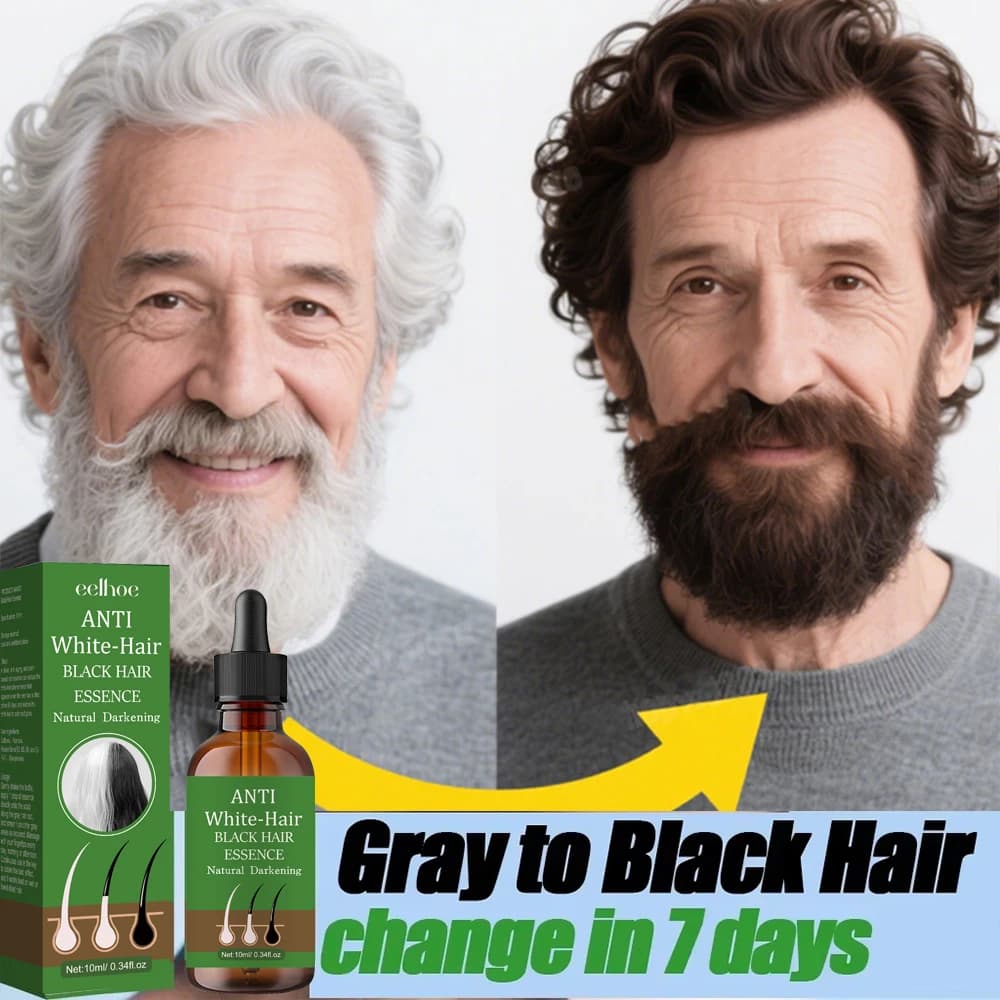 Huile capillaire gris-noir qui réduit la grisonnance précoce, nourrit les follicules, restaure le pigment noir naturel, assombre les cheveux gris/blancs