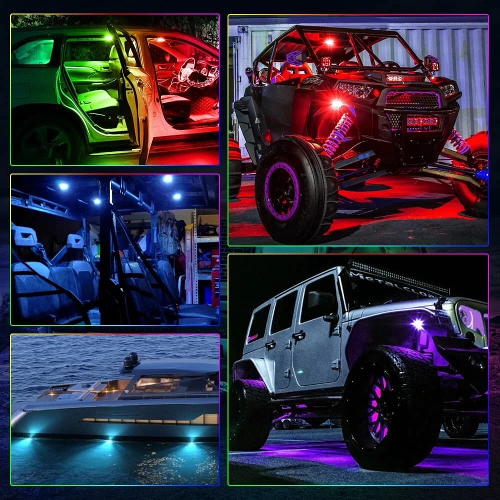 4 dosettes plein Angle RGB LED Rock lumière APP contrôle musique néon voiture sous-éclairage châssis lumière pour camion tout-terrain SUV Rock lumières