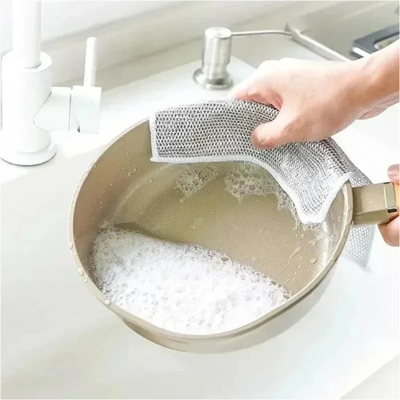 Chiffon de nettoyage épaissi, chiffon de cuisine, chiffon de nettoyage en acier inoxydable, adapté au nettoyage des taches d'huile de cuisine/5 pièces