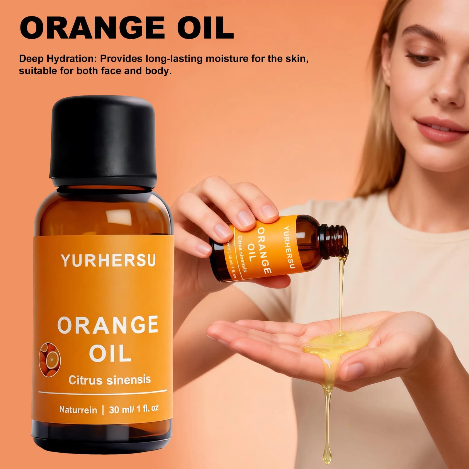 Huile essentielle d'orange pour la peau 30 ml, lueur éclaircissante, soin de l'acné, mélange avec huile transporteuse, douce et naturelle
