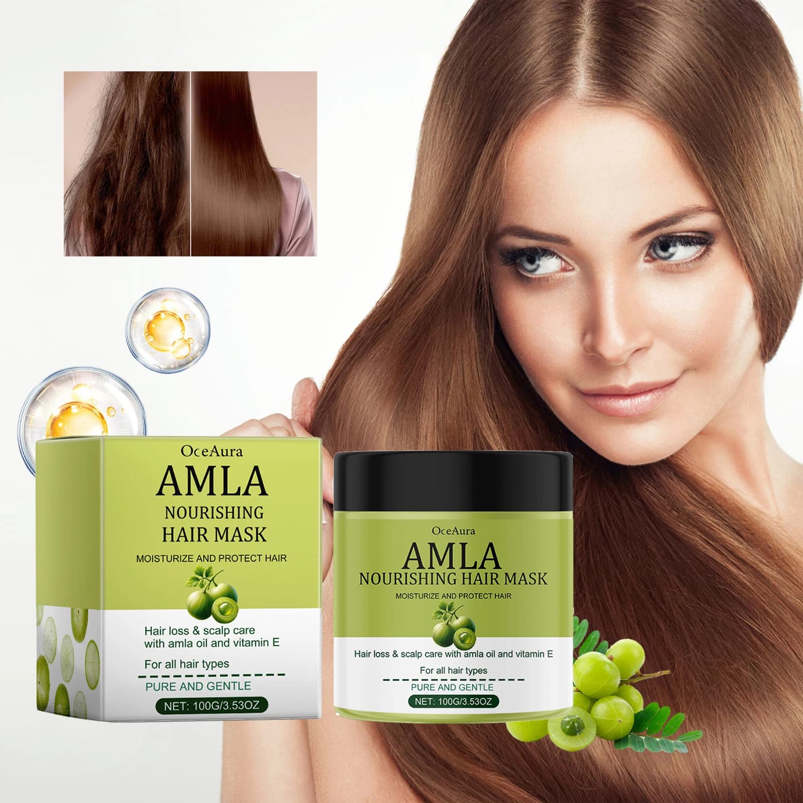 Masque capillaire Original, huile Amla, croissance des cheveux, hydratant, lissant, réparation, extrémités sèches et crépues endommagées, après-shampooing de traitement du cuir chevelu fendu