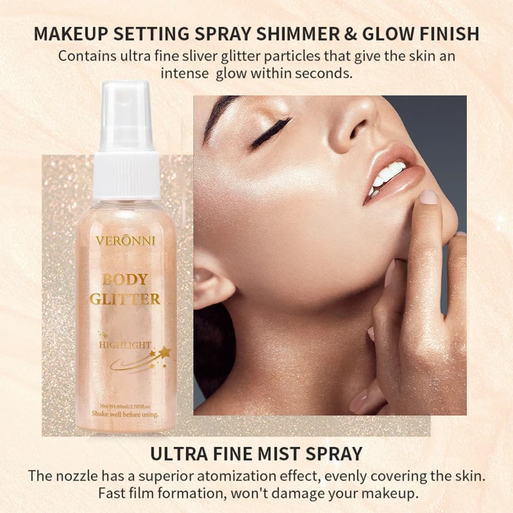 Liquide corps mettant en évidence l'huile scintillante maquillage 4 couleurs paillettes Spray huile Lotion lueur