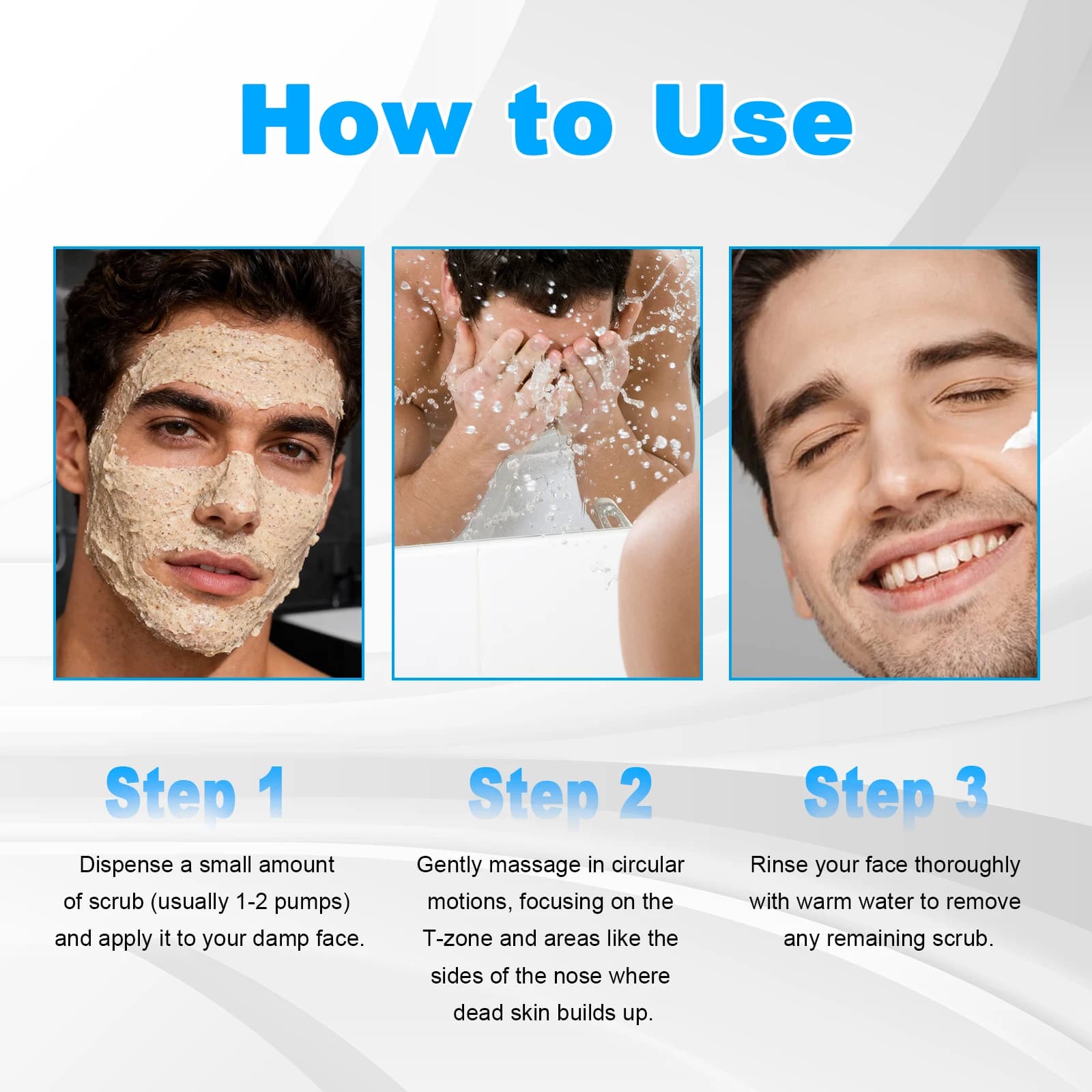 Gommage exfoliant pour le visage pour hommes, contrôle de l'huile, nettoyage en profondeur des pores, acné, élimination des points noirs, peau grasse, post-rasage, 60g