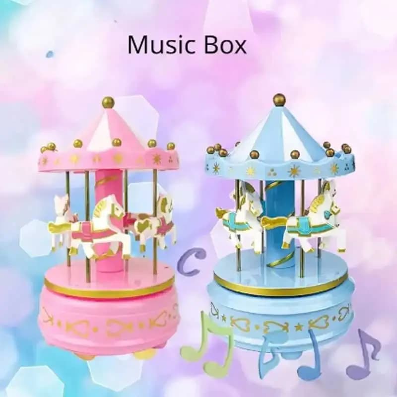 Boîte à musique de carrousel de luxe, 4 chevaux, rotation, jouets romantiques, travail manuel, cadeaux, 1 pièce