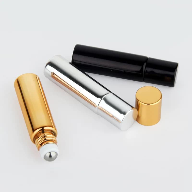 Flcopropriété Roll-On en Verre avec Boule en Acier Inoxydable pour sexuellement, Crème pour les Yeux, Huile Essentielle, Voyage HI, 10ml, Or, Argent, Noir