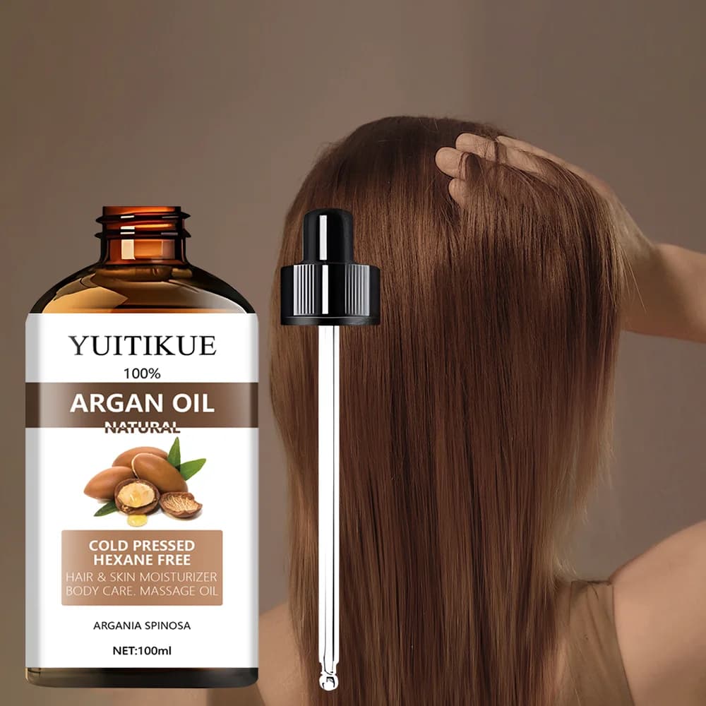 Huile d'Argan 100% Naturelle YUITIKUE | Pressé à froid, sans hexane, pour les soins des cheveux, de la peau, du corps et du massage, 100 ml
