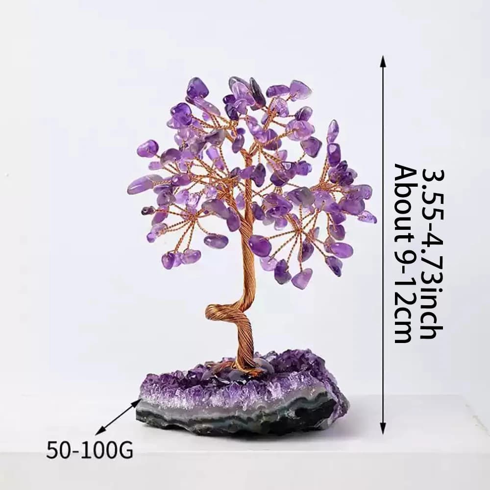 Arbre en grappe de cristal d'améthyste naturelle – Base en pierre concassée pour la décoration de la maison
