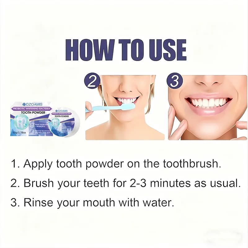 Poudre blanchissante pour les dents - Nettoie en profondeur et rafraîchit l'haleine, renforce les soins dentaires, convient à une utilisation quotidienne et en voyage.