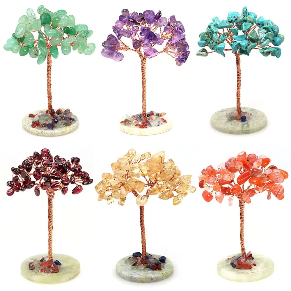Arbre d'argent cristal naturel pierre de guérison Base Reiki Quartz pierres précieuses fil de cuivre enveloppé plante artisanat Feng Shui décor à la maison cadeaux