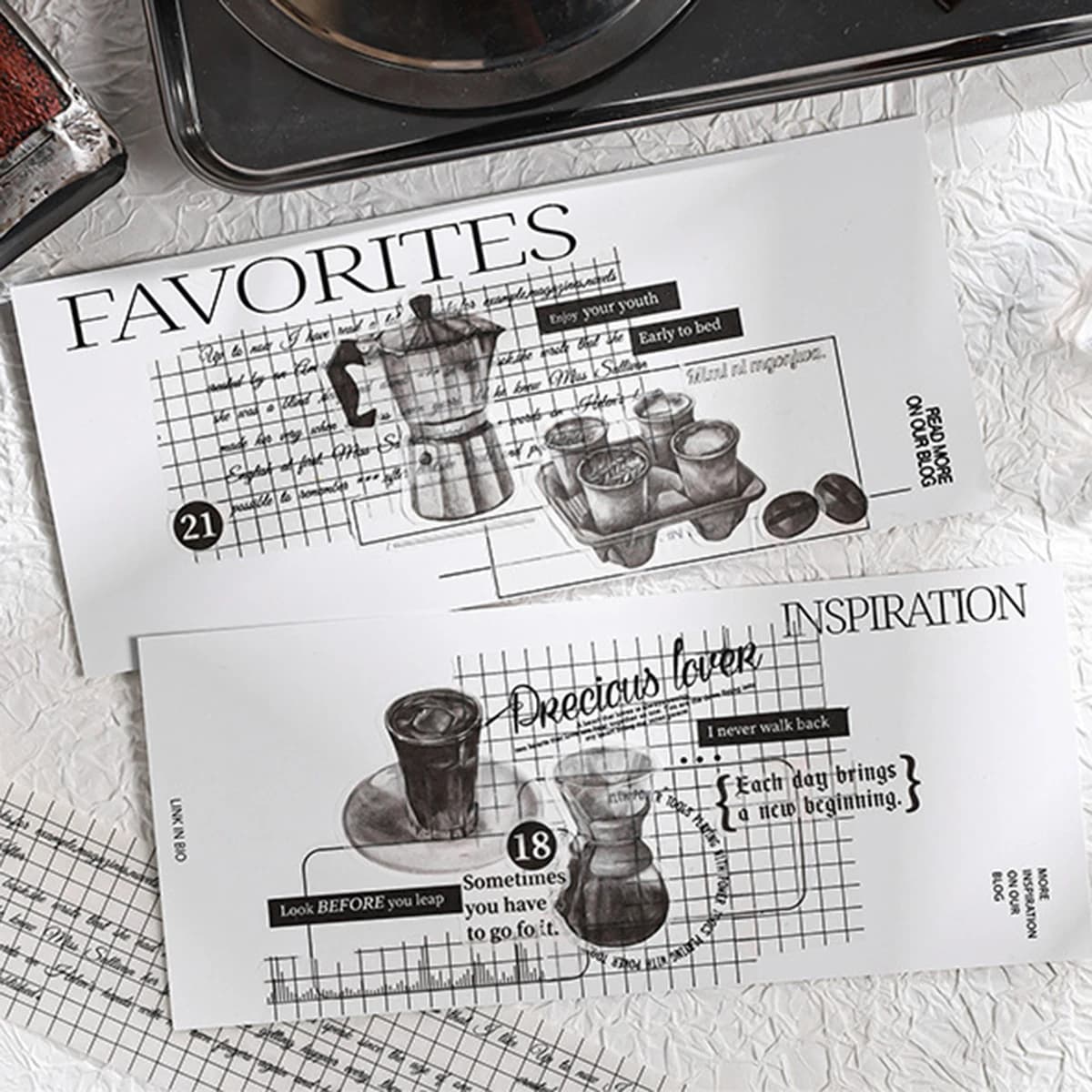 6 rouleaux/boîte de ruban washi vintage anglais, ruban décoratif simple noir et blanc, facile à déchirer pour la décoration de fond de scrapbooking