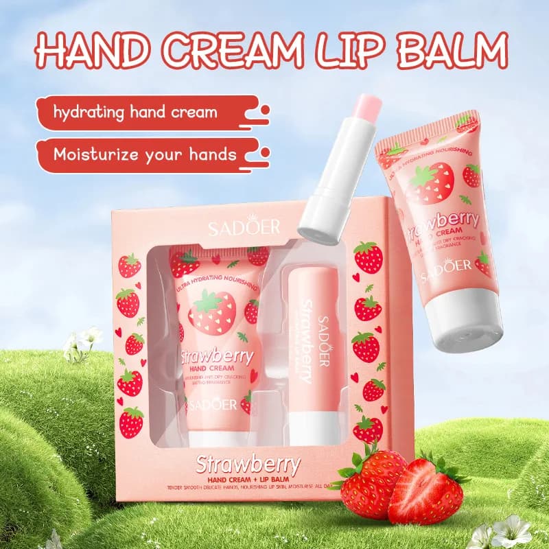 Ensemble de crème pour les mains et baume à lèvres à l'avocat SADOER, 2 pièces, kit de soin hydratant pour la peau, lèvres pulpeuses, traitement des lèvres avec effet repulpant