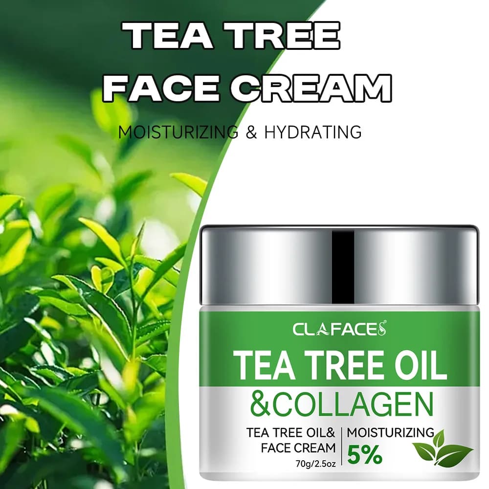 CLAFACES Crème pour le visage à l'huile d'arbre à thé Anti-âge et élimination des taches de rousseur Crème de soin du visage quotidienne avec ingrédients naturels